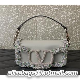Trendy Design Valentino Loco Small Shoulder Bag with Embroidered Trim 6036 Grey 2024
