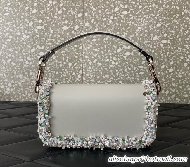 Trendy Design Valentino Loco Small Shoulder Bag with Embroidered Trim 6036 Grey 2024