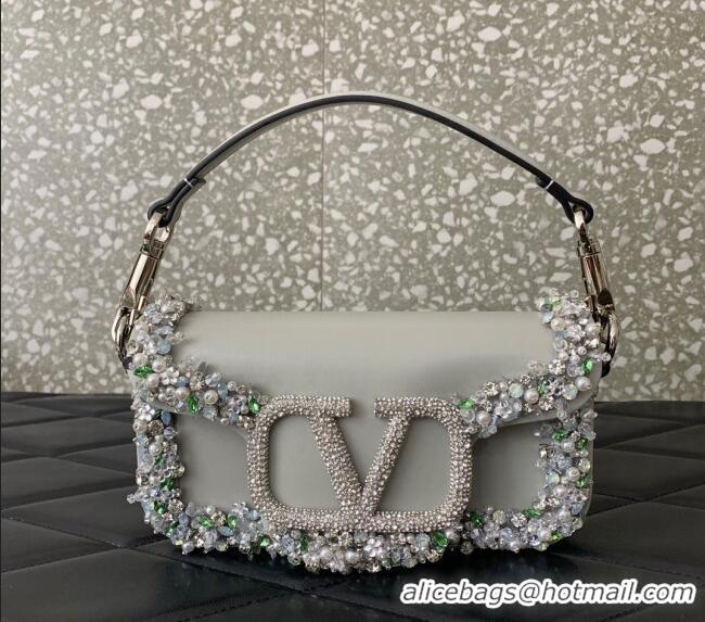 Trendy Design Valentino Loco Small Shoulder Bag with Embroidered Trim 6036 Grey 2024