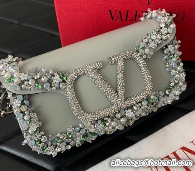 Trendy Design Valentino Loco Small Shoulder Bag with Embroidered Trim 6036 Grey 2024