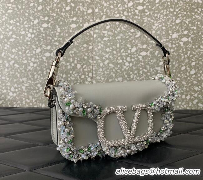 Trendy Design Valentino Loco Small Shoulder Bag with Embroidered Trim 6036 Grey 2024