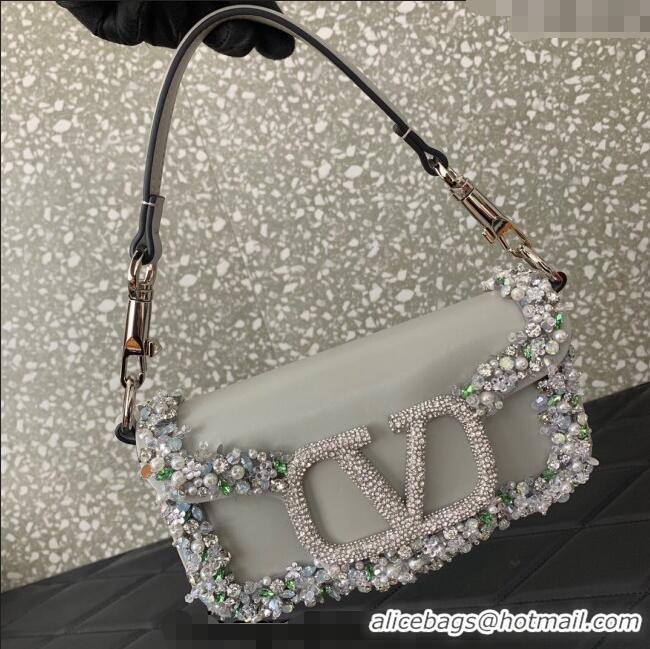 Trendy Design Valentino Loco Small Shoulder Bag with Embroidered Trim 6036 Grey 2024
