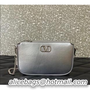 Good Taste Valentino Mini VLogo Signature Calfskin Crossbody Bag VLTN079 Silver 2024