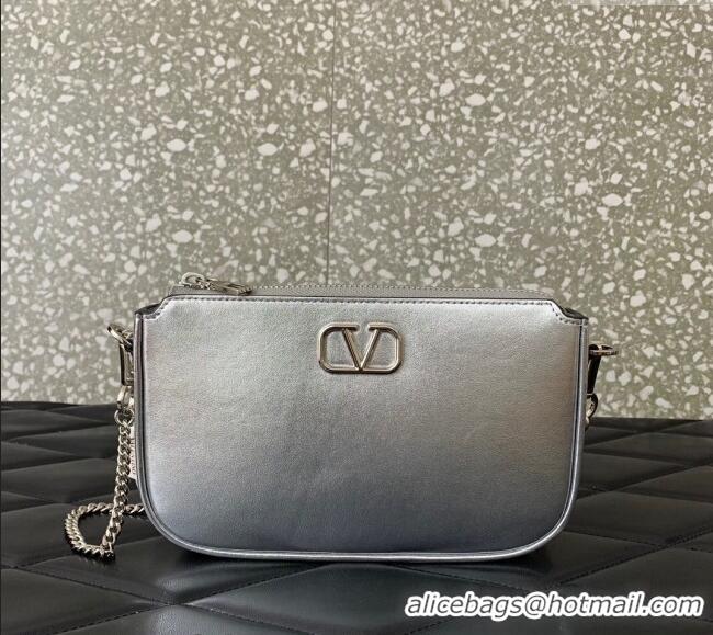 Good Taste Valentino Mini VLogo Signature Calfskin Crossbody Bag VLTN079 Silver 2024