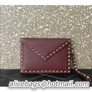 Luxurious Grade Valentino Rockstud Grainy Calfskin pouch VLTN053 Burgundy 2024