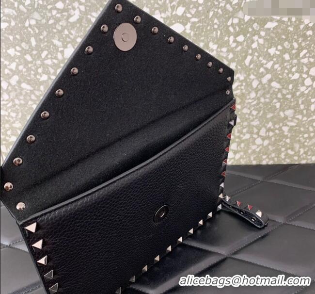 Best Price Valentino Rockstud Grainy Calfskin pouch VLTN053 Black/Gunmetal 2024