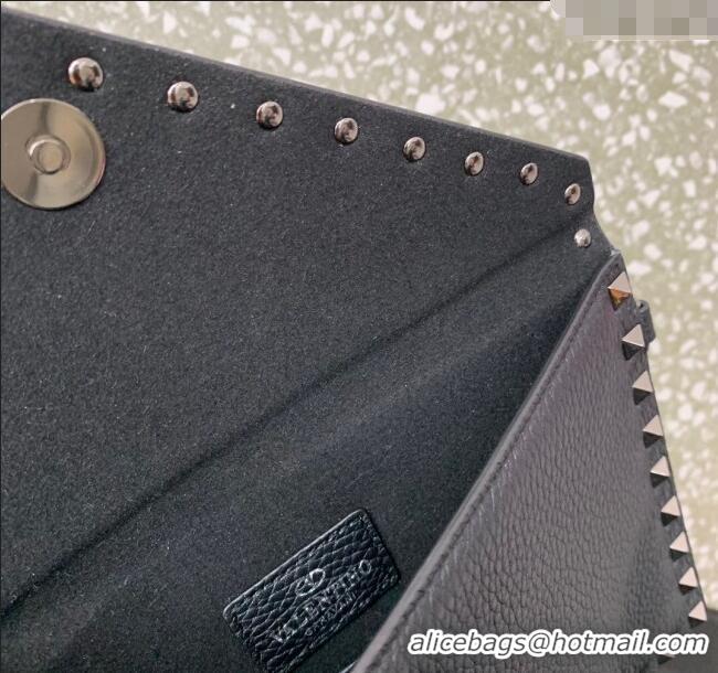 Best Price Valentino Rockstud Grainy Calfskin pouch VLTN053 Black/Gunmetal 2024