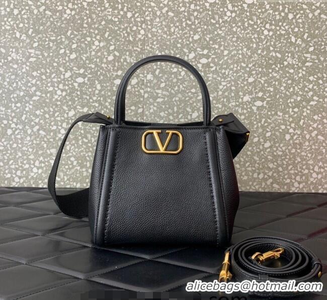 Big Discount Valentino Alltime Small Handbag in Grainy Calfskin 0288S Black 2024