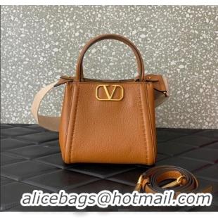 Buy Fashionable Valentino Alltime Small Handbag in Grainy Calfskin 0288S Brown 2024