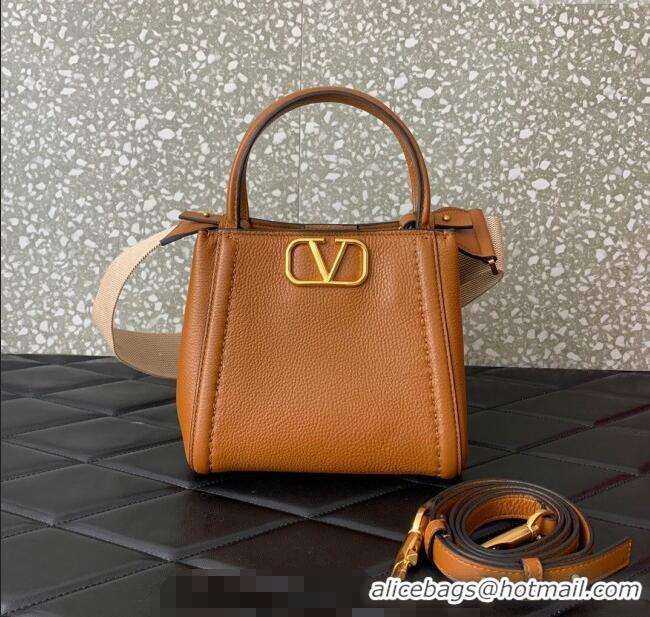 Buy Fashionable Valentino Alltime Small Handbag in Grainy Calfskin 0288S Brown 2024