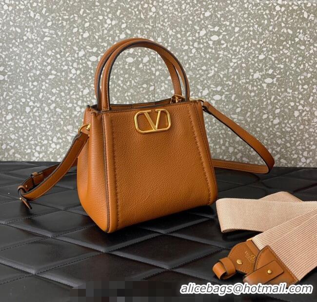 Buy Fashionable Valentino Alltime Small Handbag in Grainy Calfskin 0288S Brown 2024