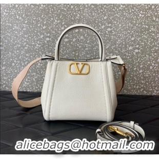 Good Quality Valentino Alltime Small Handbag in Grainy Calfskin 0288S White 2024