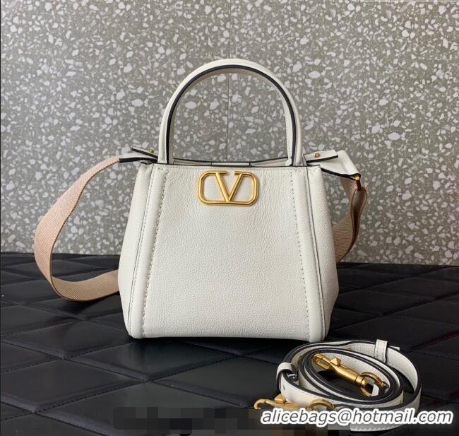 Good Quality Valentino Alltime Small Handbag in Grainy Calfskin 0288S White 2024