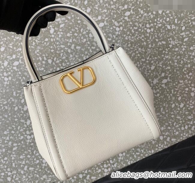 Good Quality Valentino Alltime Small Handbag in Grainy Calfskin 0288S White 2024