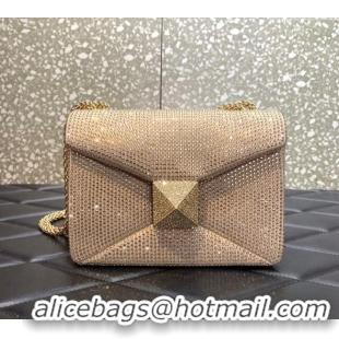 Most Popular Valentino One Stud Denim Bag with Crystals and Chain 0099 Light Pink 2024