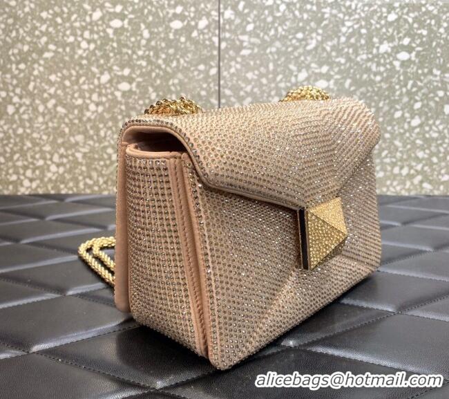 Most Popular Valentino One Stud Denim Bag with Crystals and Chain 0099 Light Pink 2024
