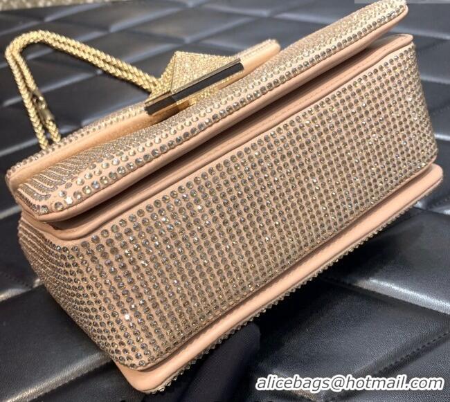 Most Popular Valentino One Stud Denim Bag with Crystals and Chain 0099 Light Pink 2024