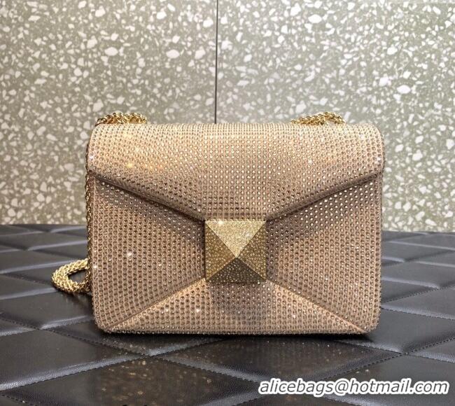 Most Popular Valentino One Stud Denim Bag with Crystals and Chain 0099 Light Pink 2024