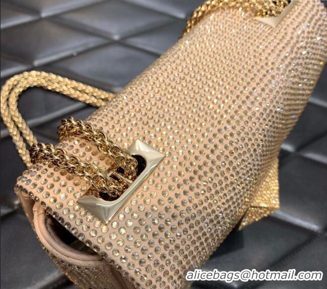 Most Popular Valentino One Stud Denim Bag with Crystals and Chain 0099 Light Pink 2024