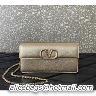Top Quality Valentino VLogo Grainy Calfskin Chain Clutch VLTN061 Light Gold 2024
