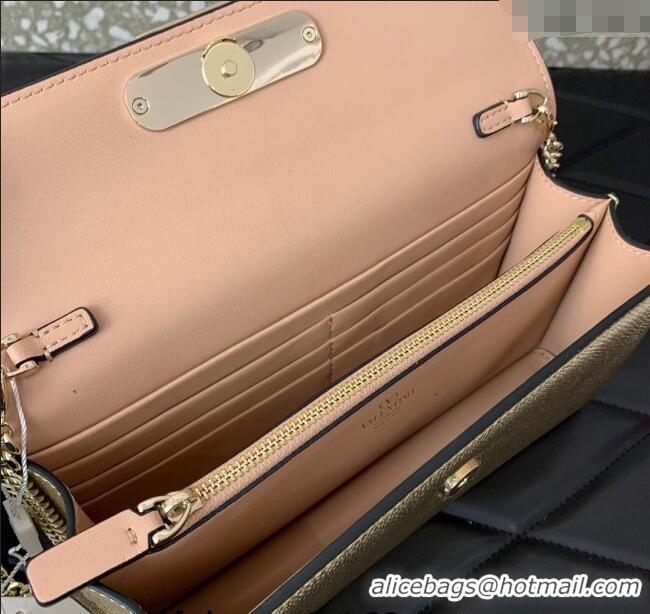 Top Quality Valentino VLogo Grainy Calfskin Chain Clutch VLTN061 Light Gold 2024