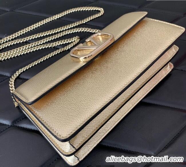 Top Quality Valentino VLogo Grainy Calfskin Chain Clutch VLTN061 Light Gold 2024