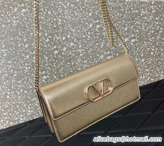 Top Quality Valentino VLogo Grainy Calfskin Chain Clutch VLTN061 Light Gold 2024