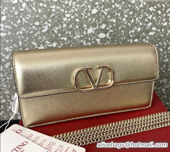 Top Quality Valentino VLogo Grainy Calfskin Chain Clutch VLTN061 Light Gold 2024