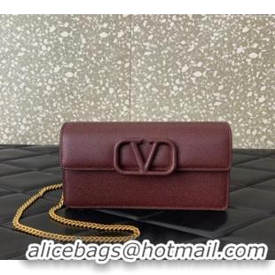 Pretty Style Valentino VLogo Grainy Calfskin Chain Clutch VLTN061 Burgundy 2024