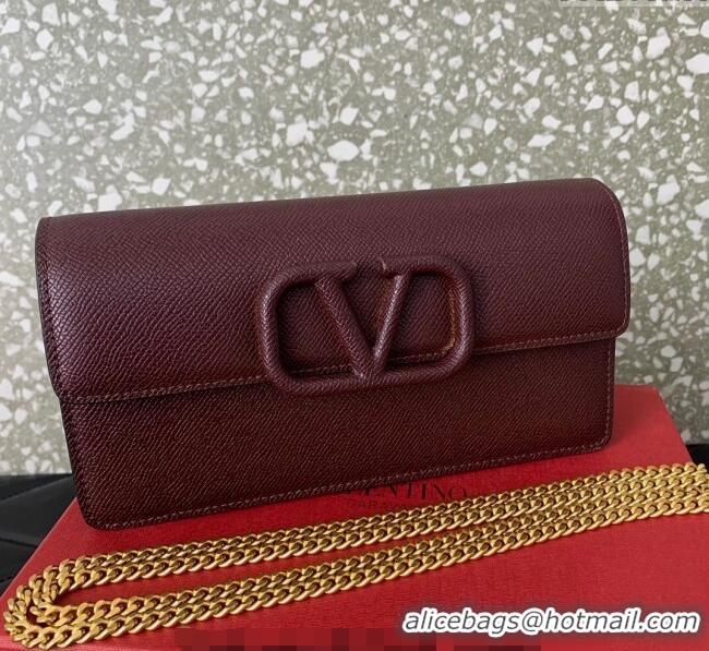 Pretty Style Valentino VLogo Grainy Calfskin Chain Clutch VLTN061 Burgundy 2024