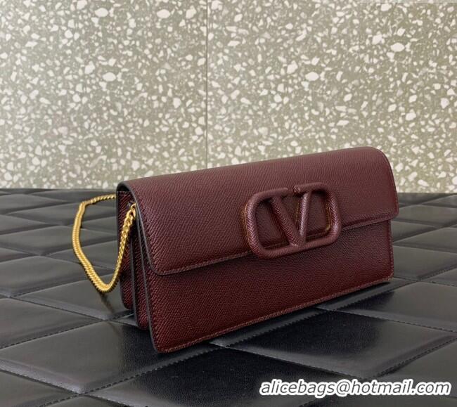 Pretty Style Valentino VLogo Grainy Calfskin Chain Clutch VLTN061 Burgundy 2024