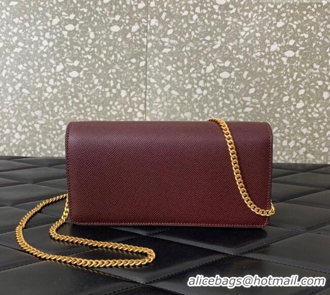 Pretty Style Valentino VLogo Grainy Calfskin Chain Clutch VLTN061 Burgundy 2024