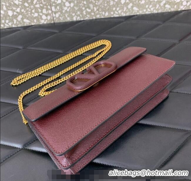 Pretty Style Valentino VLogo Grainy Calfskin Chain Clutch VLTN061 Burgundy 2024