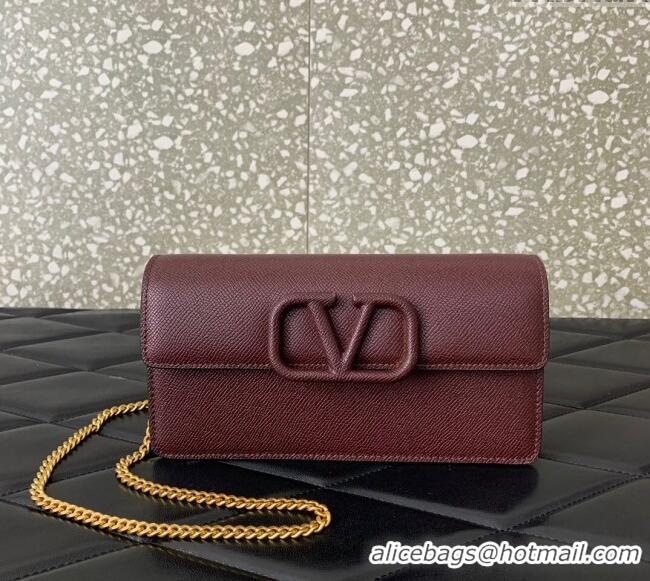 Pretty Style Valentino VLogo Grainy Calfskin Chain Clutch VLTN061 Burgundy 2024