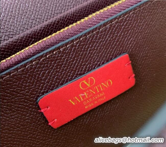 Pretty Style Valentino VLogo Grainy Calfskin Chain Clutch VLTN061 Burgundy 2024