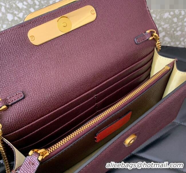 Pretty Style Valentino VLogo Grainy Calfskin Chain Clutch VLTN061 Burgundy 2024
