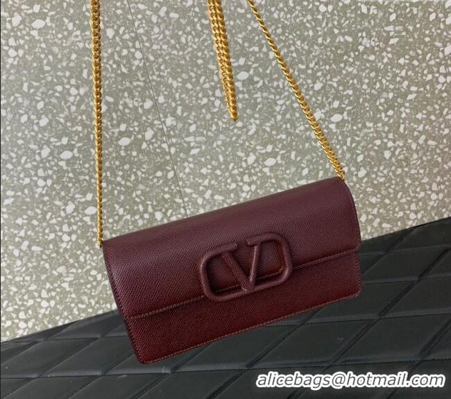 Pretty Style Valentino VLogo Grainy Calfskin Chain Clutch VLTN061 Burgundy 2024