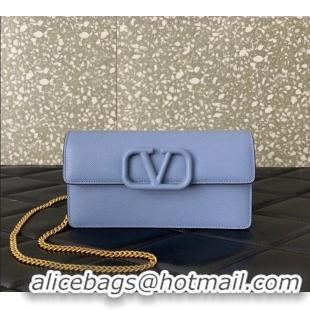 Trendy Design Valentino VLogo Grainy Calfskin Chain Clutch VLTN061 Light Blue 2024