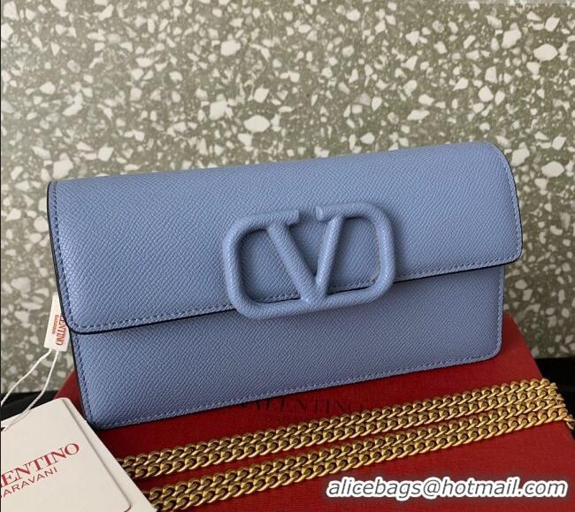 Trendy Design Valentino VLogo Grainy Calfskin Chain Clutch VLTN061 Light Blue 2024