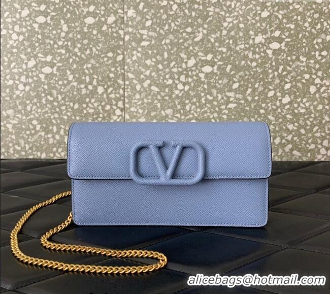 Trendy Design Valentino VLogo Grainy Calfskin Chain Clutch VLTN061 Light Blue 2024