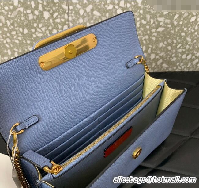 Trendy Design Valentino VLogo Grainy Calfskin Chain Clutch VLTN061 Light Blue 2024