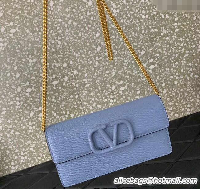 Trendy Design Valentino VLogo Grainy Calfskin Chain Clutch VLTN061 Light Blue 2024