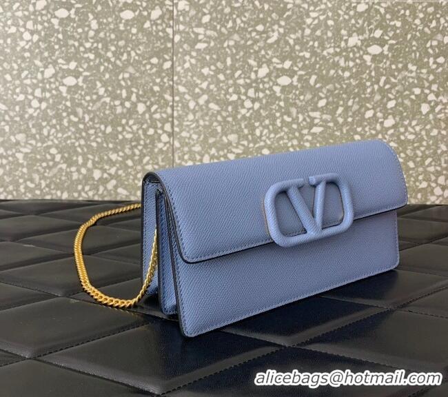 Trendy Design Valentino VLogo Grainy Calfskin Chain Clutch VLTN061 Light Blue 2024