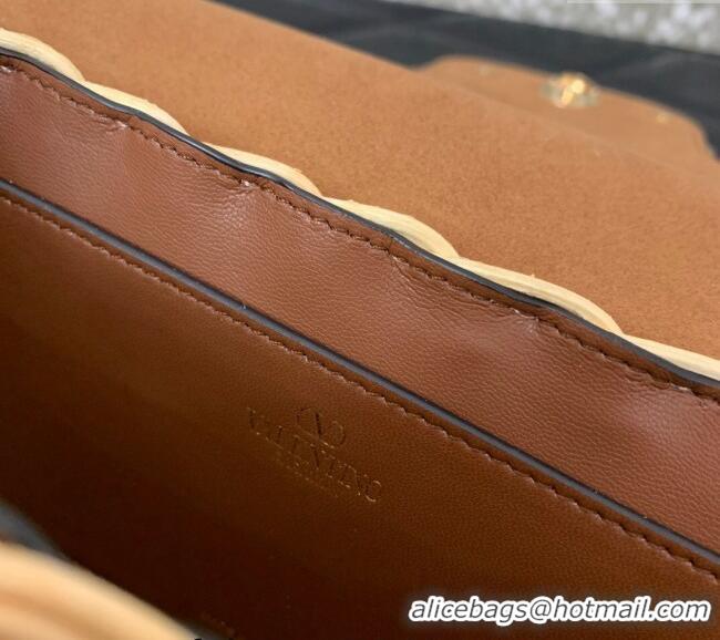 Best Product Valentino Logo Small Shoulder bag in Leather and Wicker 5055 Brown 2024