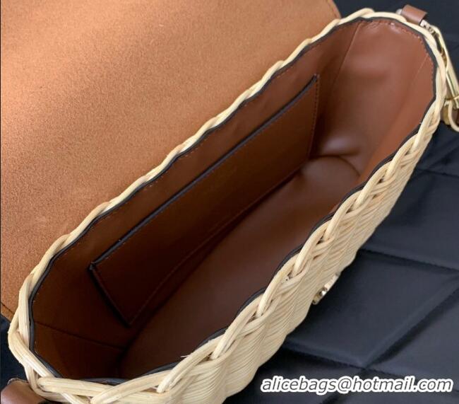 Best Product Valentino Logo Small Shoulder bag in Leather and Wicker 5055 Brown 2024