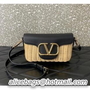 Reasonable Price Valentino Logo Small Shoulder bag in Leather and Wicker 5055 Black 2024