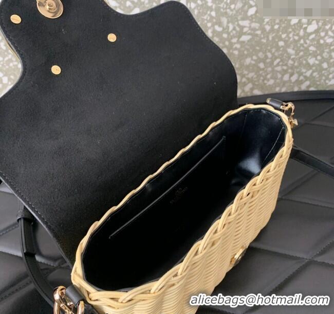 Reasonable Price Valentino Logo Small Shoulder bag in Leather and Wicker 5055 Black 2024