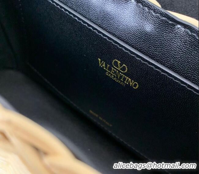 Reasonable Price Valentino Logo Small Shoulder bag in Leather and Wicker 5055 Black 2024