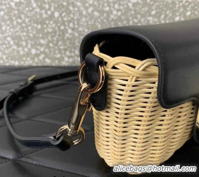Reasonable Price Valentino Logo Small Shoulder bag in Leather and Wicker 5055 Black 2024