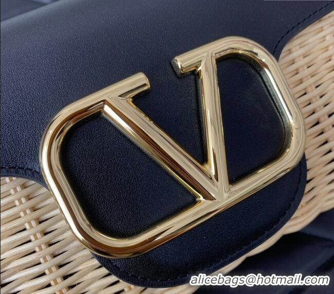 Reasonable Price Valentino Logo Small Shoulder bag in Leather and Wicker 5055 Black 2024